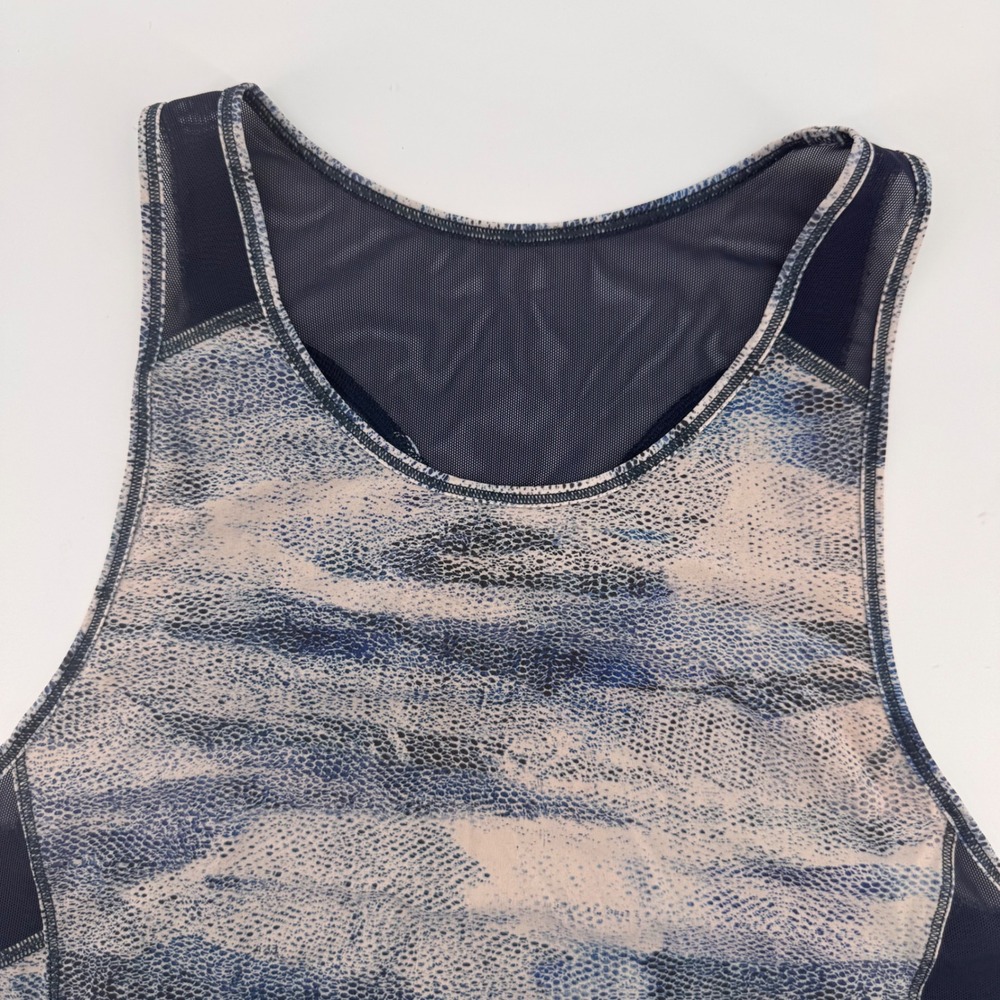 Lululemon Sculpt Tank Top Womens 4 Blue Tan Snakeskin Mesh Back Racerback Active
